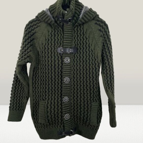 LCR Black Edition Designer Men's Fashion Cable Knit Jacket Sz L Forest Green - Picture 1 of 11